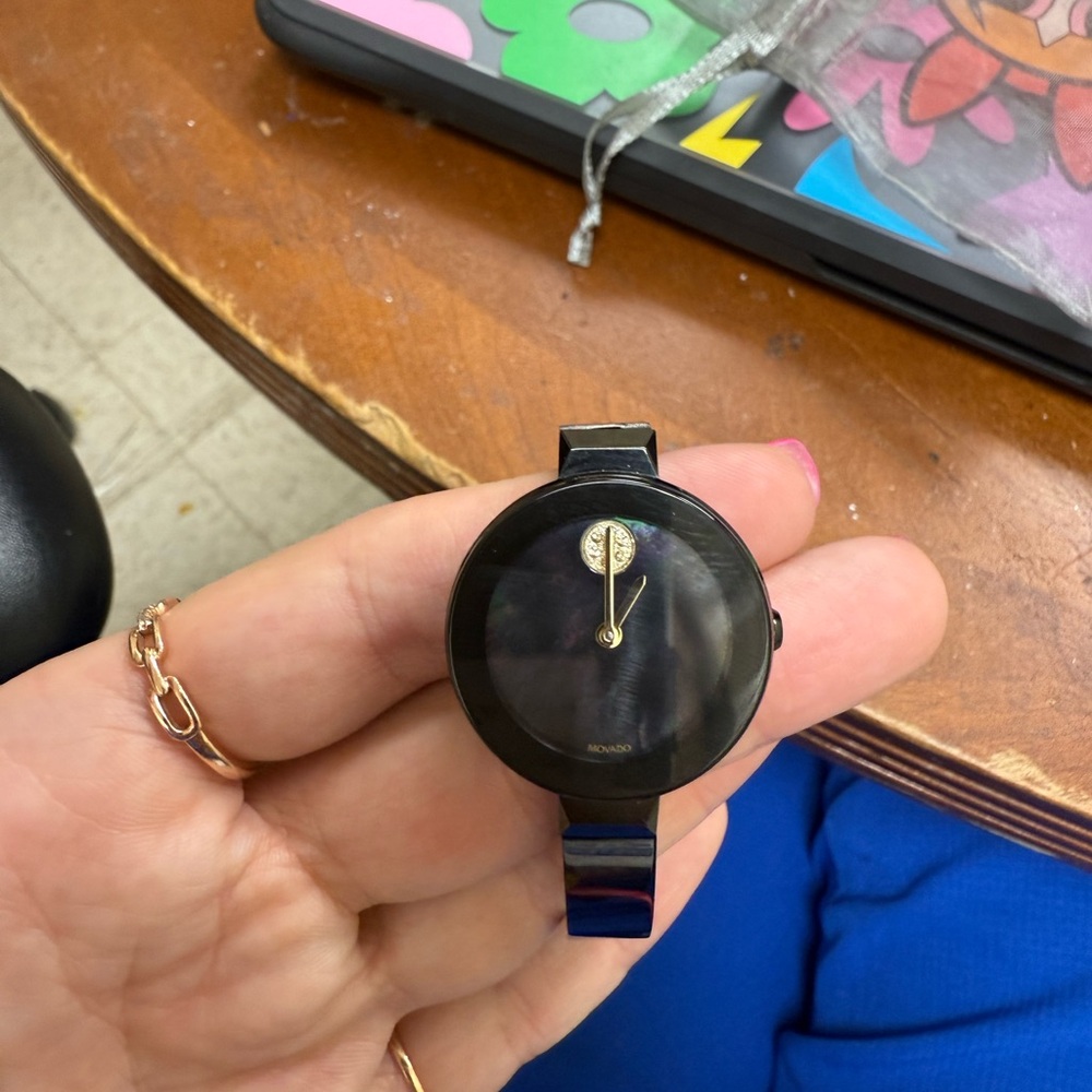 Movado Bold Bangle Watch Women 28mm MOP Dial Black Tone Round 3600775 New Batt